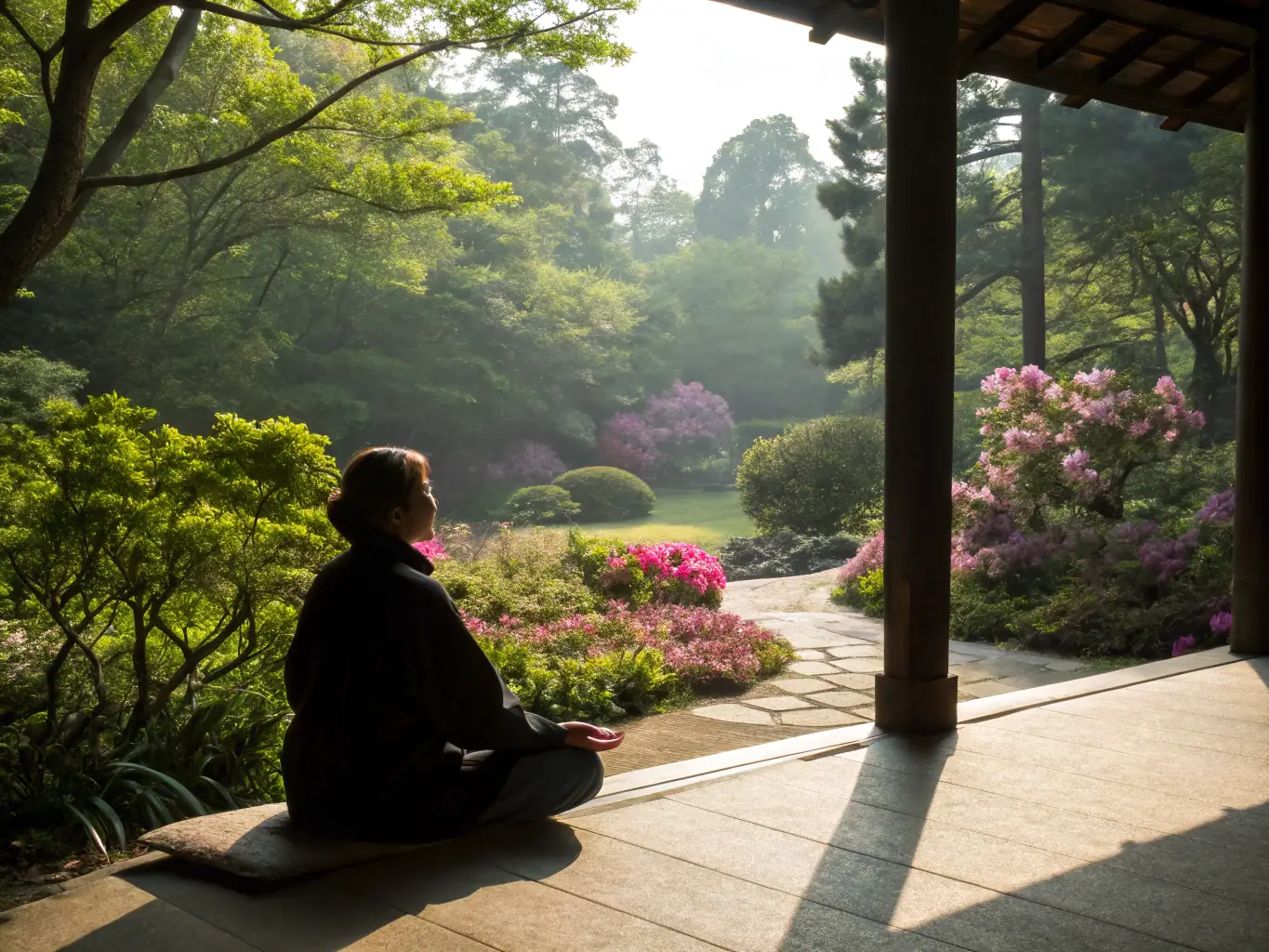 A serene image of a person meditating outdoors, bathed in soft sunlight, symbolizing inner peace and emotional release achieved through therapy.