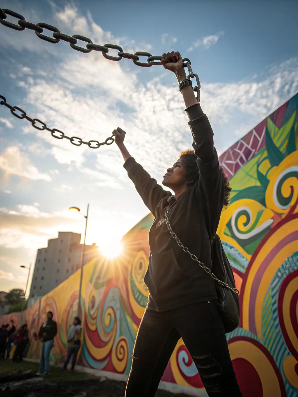 An image depicting a person breaking free from chains or restraints, symbolizing the liberation from limiting patterns achieved through Juan Hinojosa's therapy.
